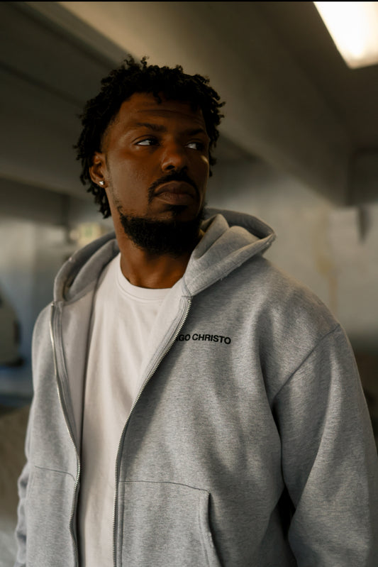 GRAY CROPPED “IMAGO CHRISTO” ZIP UP