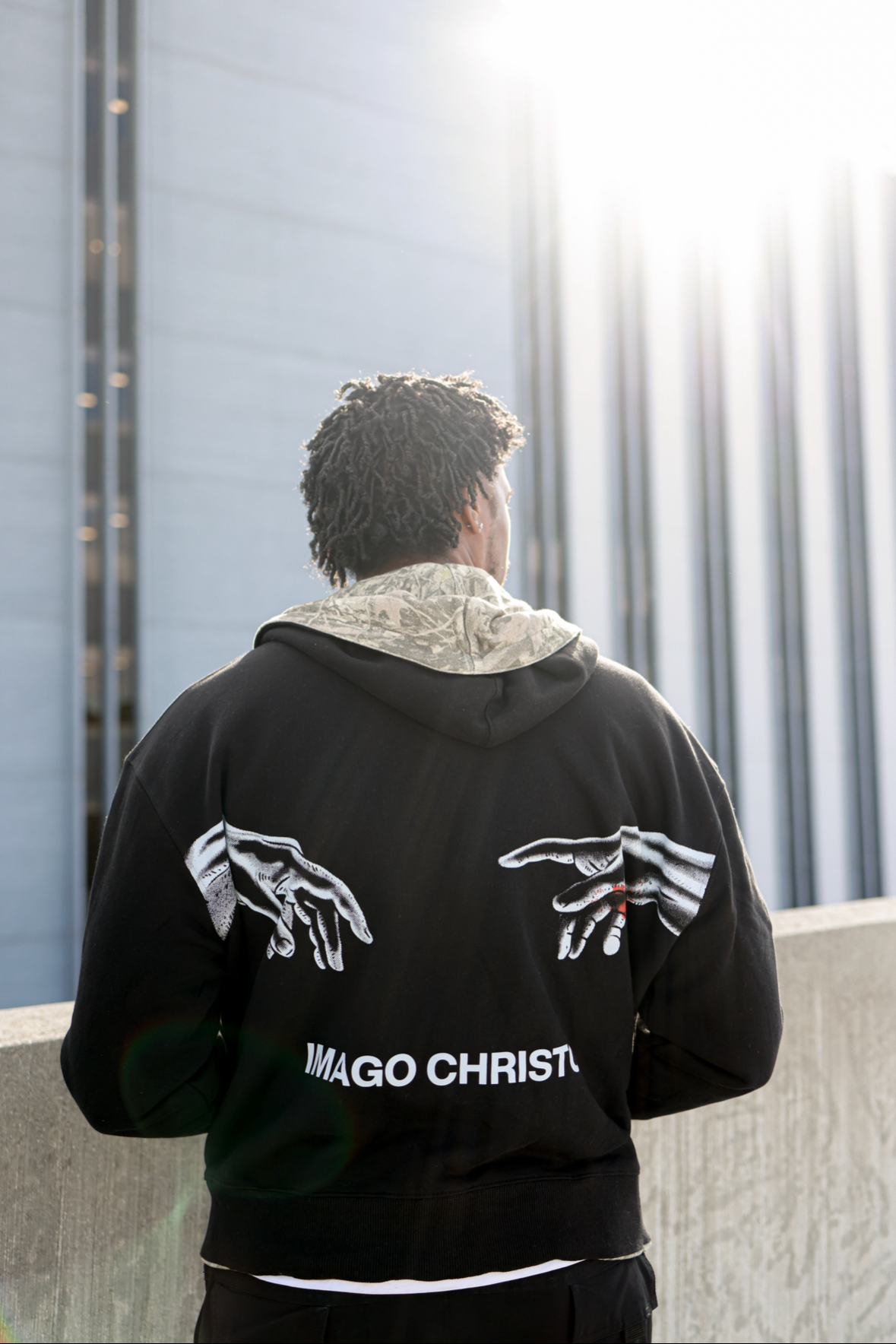 REVERSIBLE BLACK and CAMO IMAGO CHRISTO” ZIP UP