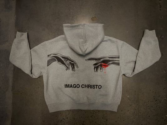 GRAY CROPPED “IMAGO CHRISTO” ZIP UP