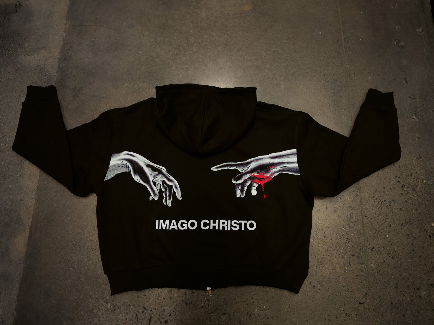 BLACK CROPPED “IMAGO CHRISTO” ZIP UP
