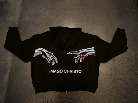 BLACK CROPPED “IMAGO CHRISTO” ZIP UP