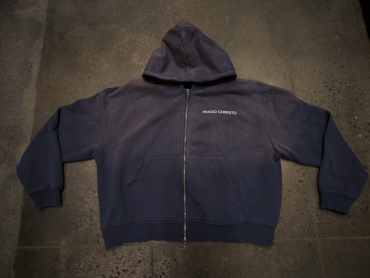 BLUE CROPPED “IMAGO CHRISTO” ZIP UP