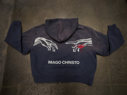 BLUE CROPPED “IMAGO CHRISTO” ZIP UP