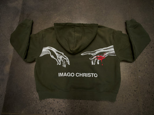 GREEN CROPPED “IMAGO CHRISTO” ZIP UP