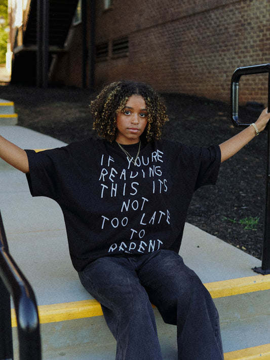 PRE-ORDER “NOT TOO LATE” BLACK  CROPPED OVERSIZED T-SHIRT